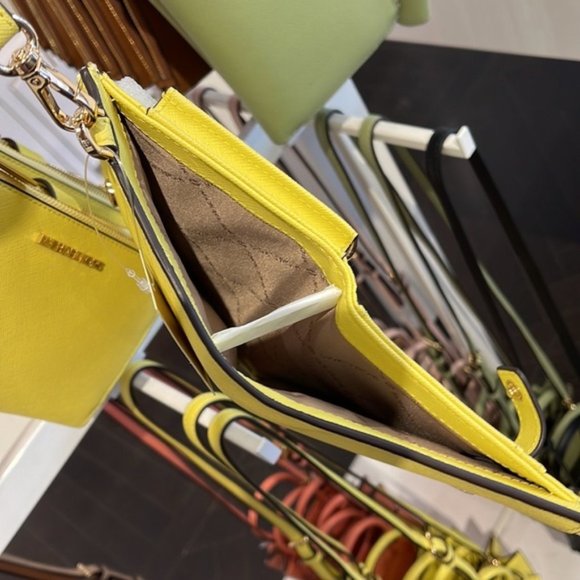 Michael Kors Jet Set Travel Large Double Zip Leather Wristlet Sunshine Yellow - Picture 6 of 16